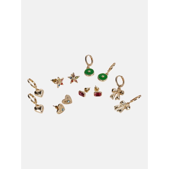 No Boundaries Multicolor Mixed Icon Earrings, 6-Pack, Women’s