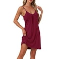 thumbnail image 4 of INSPIRAR CHIC Camisón sin mangas para mujeres, vestido de pijama de cuello en V, vestido de noche, chemise, vestido de noche L color rojo vino, 4 of 6
