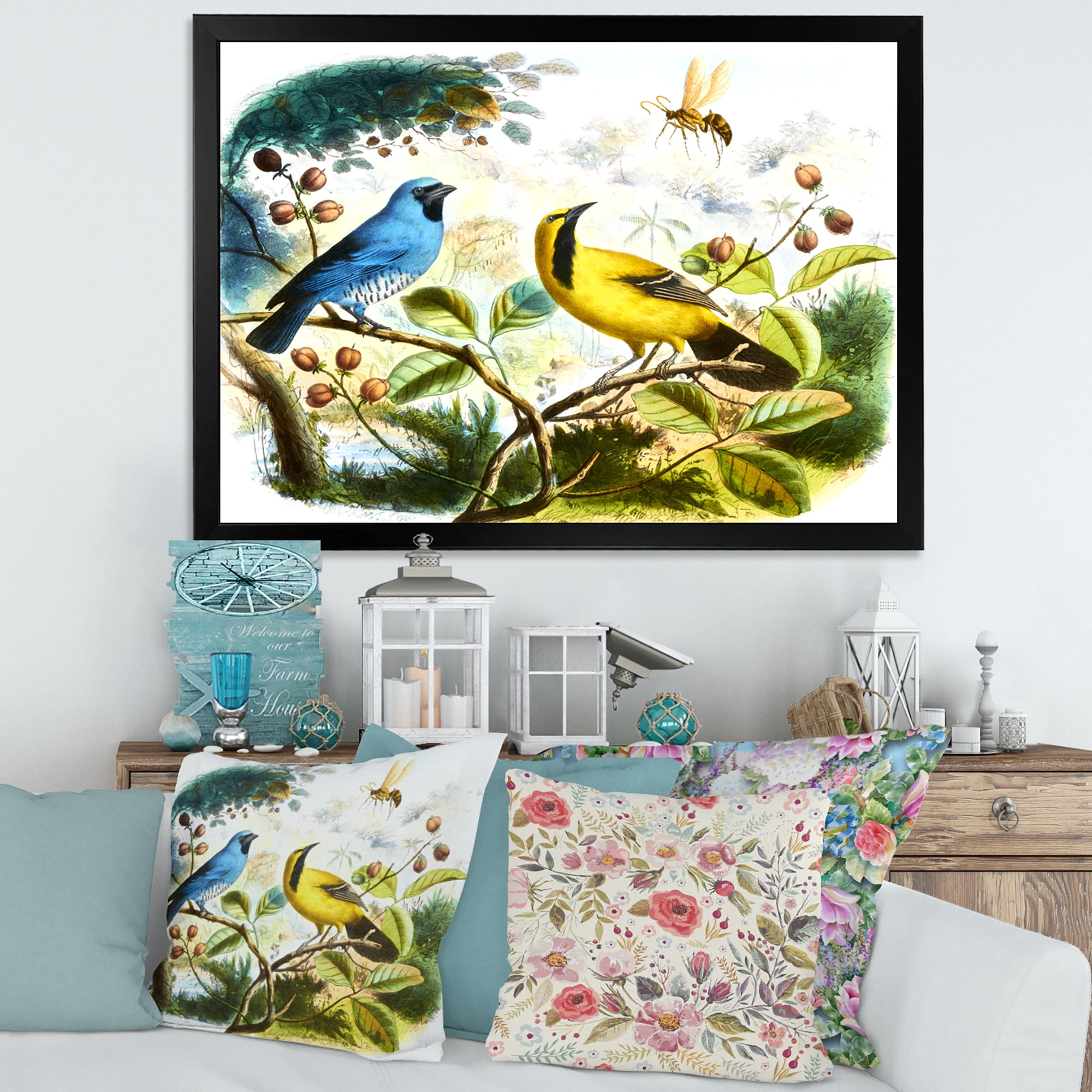Designart 'Yellow and Blue Bird In The Wild' Traditional Framed Art Print