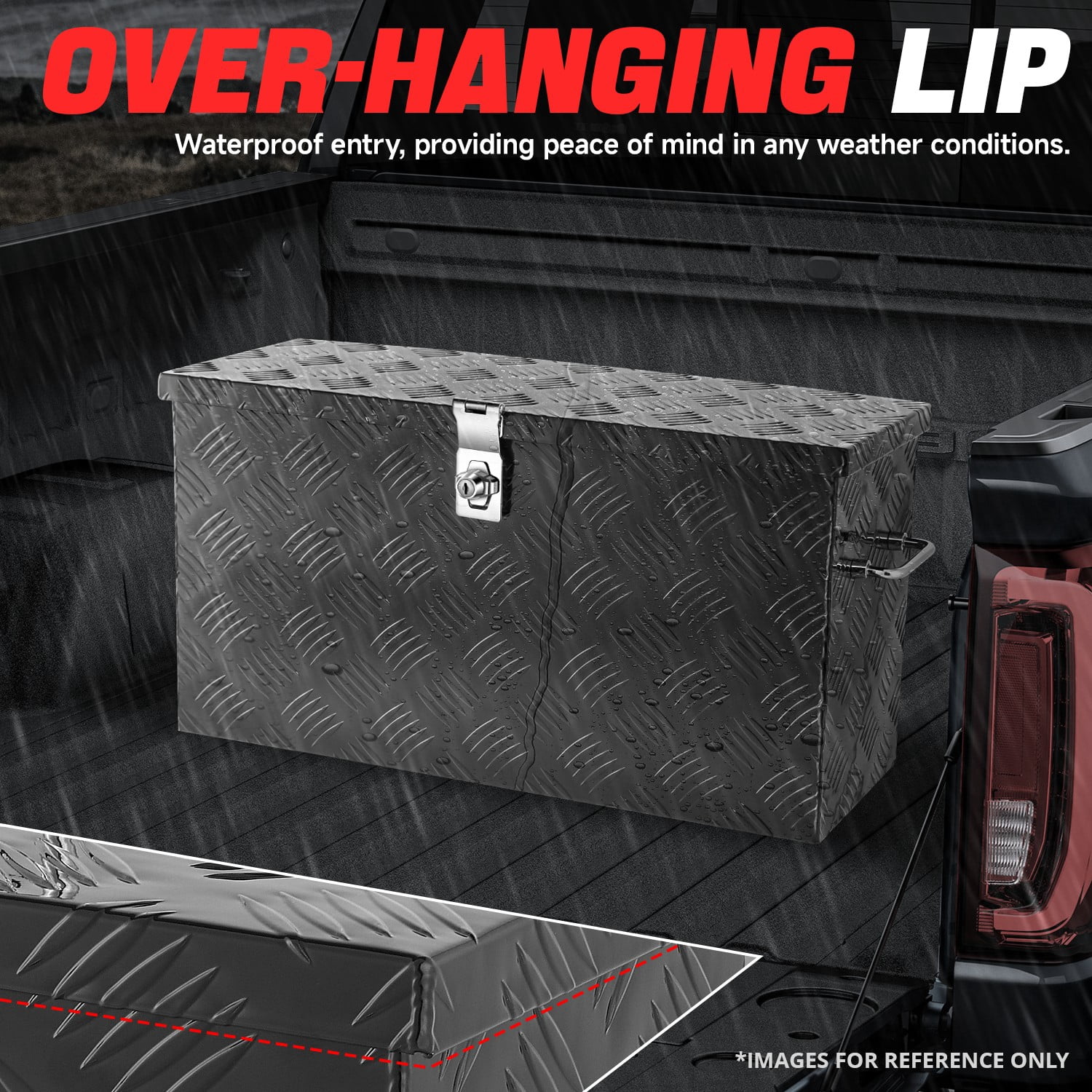 DNA Motoring 27.2"x9.4"x12.6" Aluminum Pickup Truck Trailer Trunk Bed Tool Storage Box w/ Handle Black