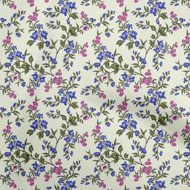 oneOone Velvet Medium Blue Fabric Floral Sewing Material Print Fabric By The Yard 58 Inch Wide