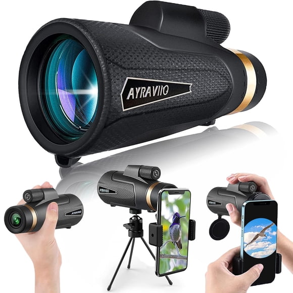 Télescope Monoculaire 12x60 avec Support pour Téléphone Intelligent et Trépied Amélioré, Scope SMC et BAK4, Cadeaux d'Anniversaire pour Hommes Papa Lui Mari Adolescent, Cadeau Éléphant Blanc, Extérieur
