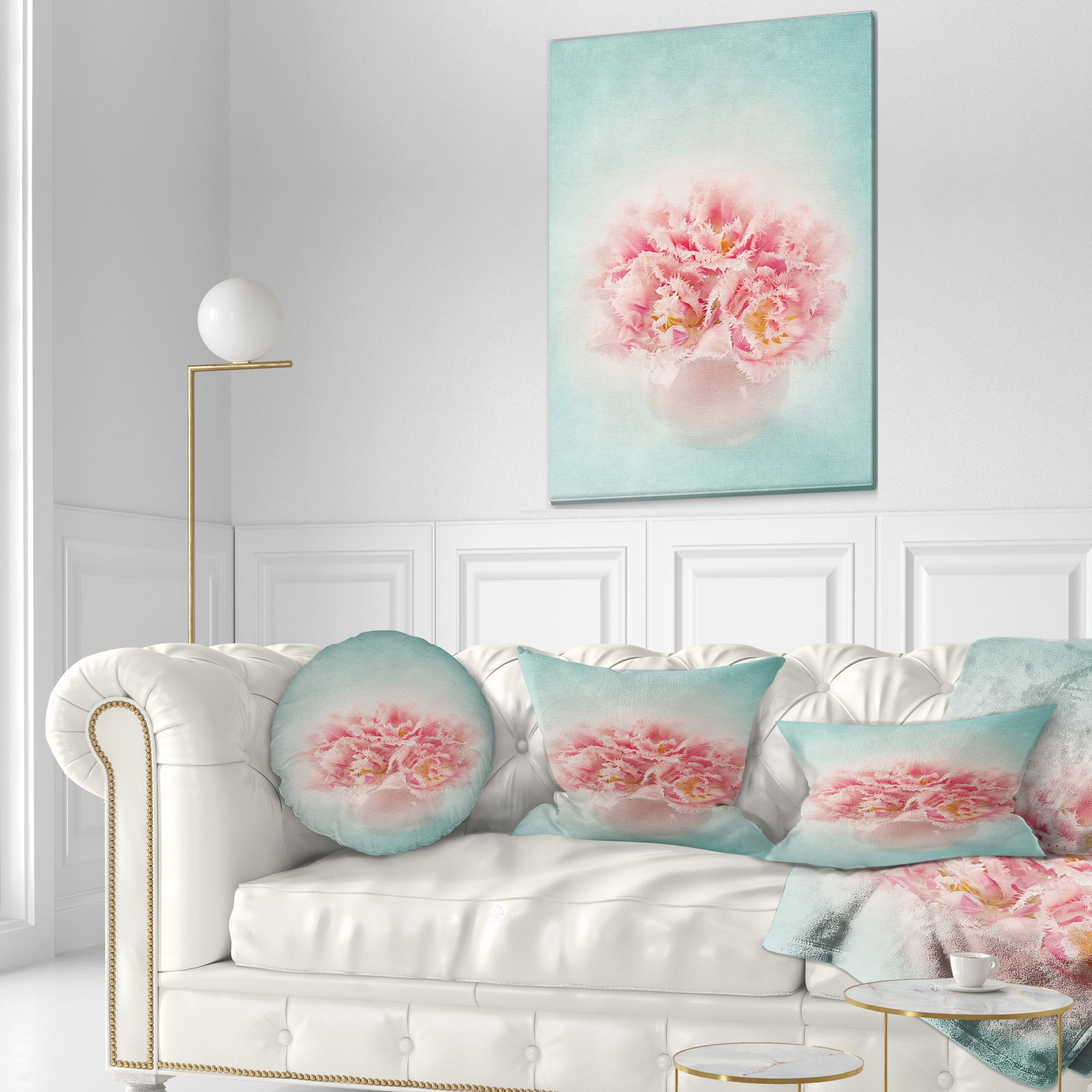 Designart Pink Tulips in Vase Photography - Floral Throw Pillow - 12x20