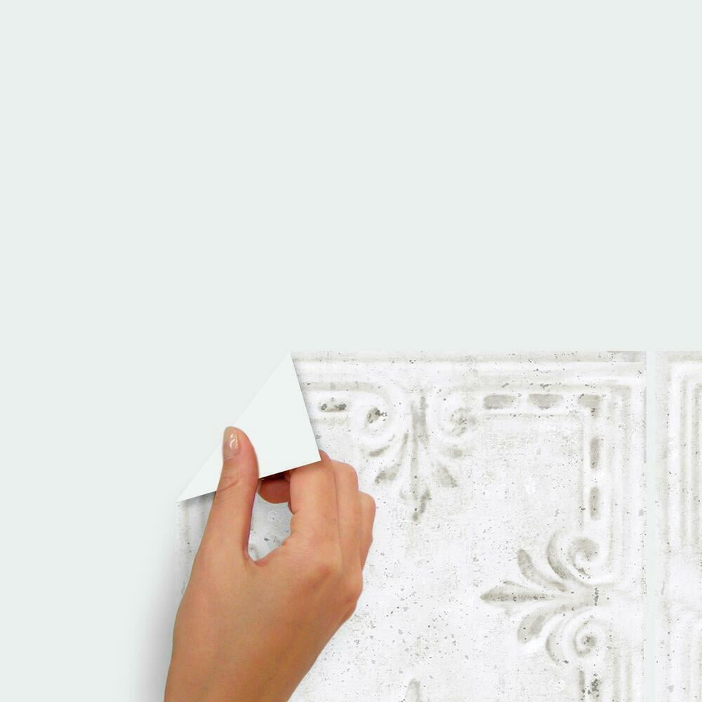 White Tin Tile Backsplash Peel and Stick Giant Wall Decals