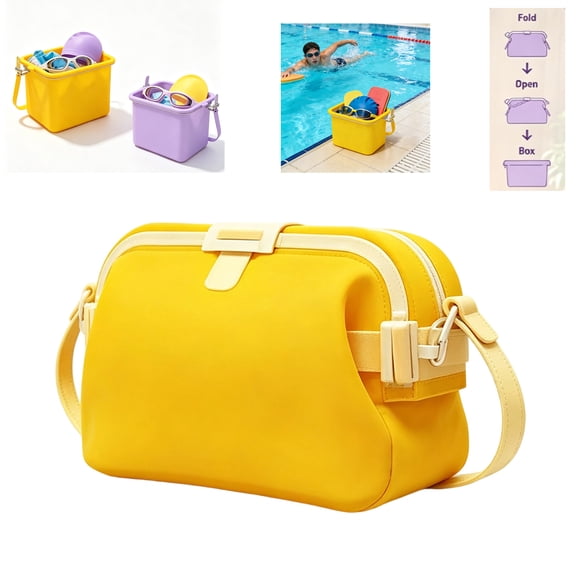 Waterproof Silicone Bag for Beach Pool Travel, Leakproof & Durable Lightweight Travel Pouch, Easy to Clean, Summer Handheld Storage Bag Washable for Beach Hiking Camping,Yellow