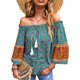 thumbnail image 3 of Women Blouse, Floral Print Ethnic Style Loose Fitting Elegant Off Shoulder Top For Daily Wear, 3 of 6