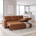 thumbnail image 2 of Muumblus 82" Convertible Sectional Sofa Bed with Cup Holders, Storage Chaise, L-Shaped Sofa Sleeper Couch Bed for Living Room, Brown Faux Leather, 2 of 6