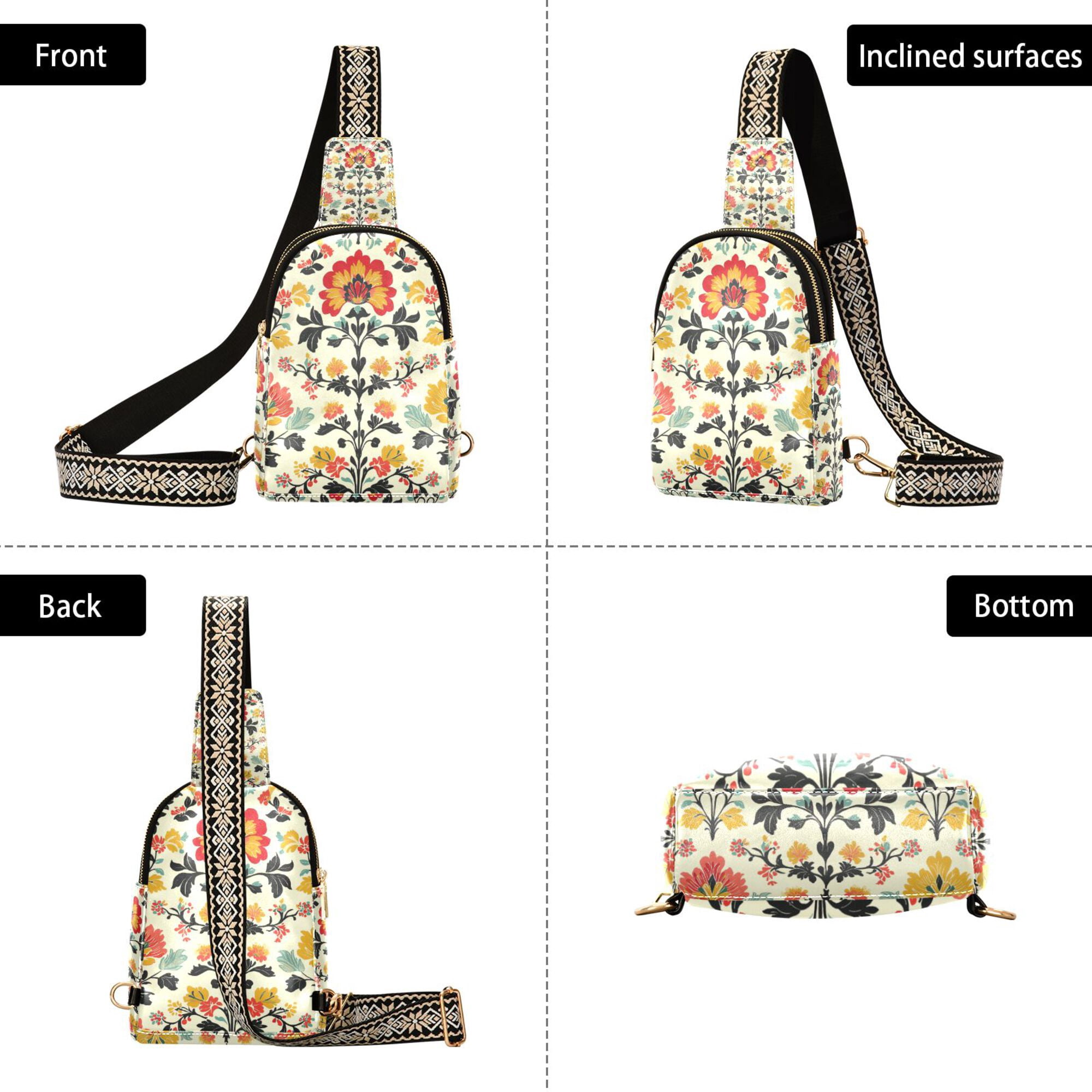 FORMRS Womens Crossbody Sling Bag Travel Daypack Shoulder Chest Backpack, Beige Floral