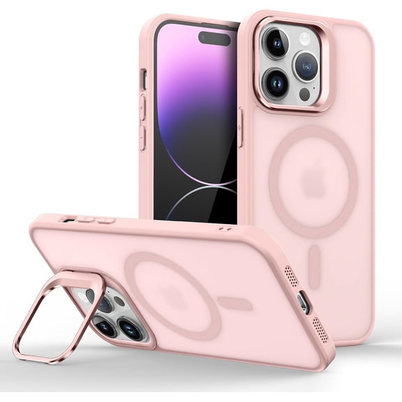 Strong Magnetic for iPhone 15 Pro Max Case,Compatible with MagSafe,Military Grade Drop Protection Slim Translucent Matte Shockproof Adjustable Stand Kickstand Ring Holder Case Dark Green
