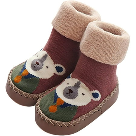 

QWZNDZGR Baby Grip Sock Shoe Soft Winter Warm Thick Non Slip Slippers Socks Shoes Non Slip Walking Shoes Soft Sole Shoes