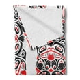 thumbnail image 2 of Prehistoric Soft Flannel Fleece Throw Blanket, Haida Motifs in Vertical Borders with Abstract Tribal Animal, Cozy Plush for Indoor and Outdoor Use, 60" x 80", Black Vermilion White, by Ambesonne, 2 of 5