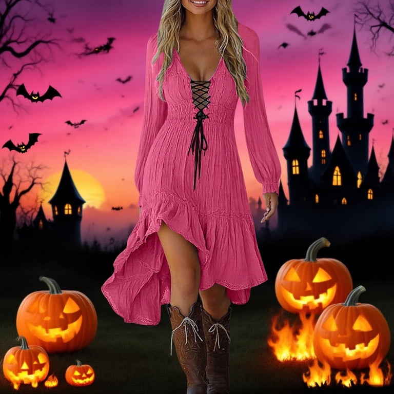 slim fit dress slacks Unique Vintage Pink Fall Treats Print Button Front Swing Dress main image 1