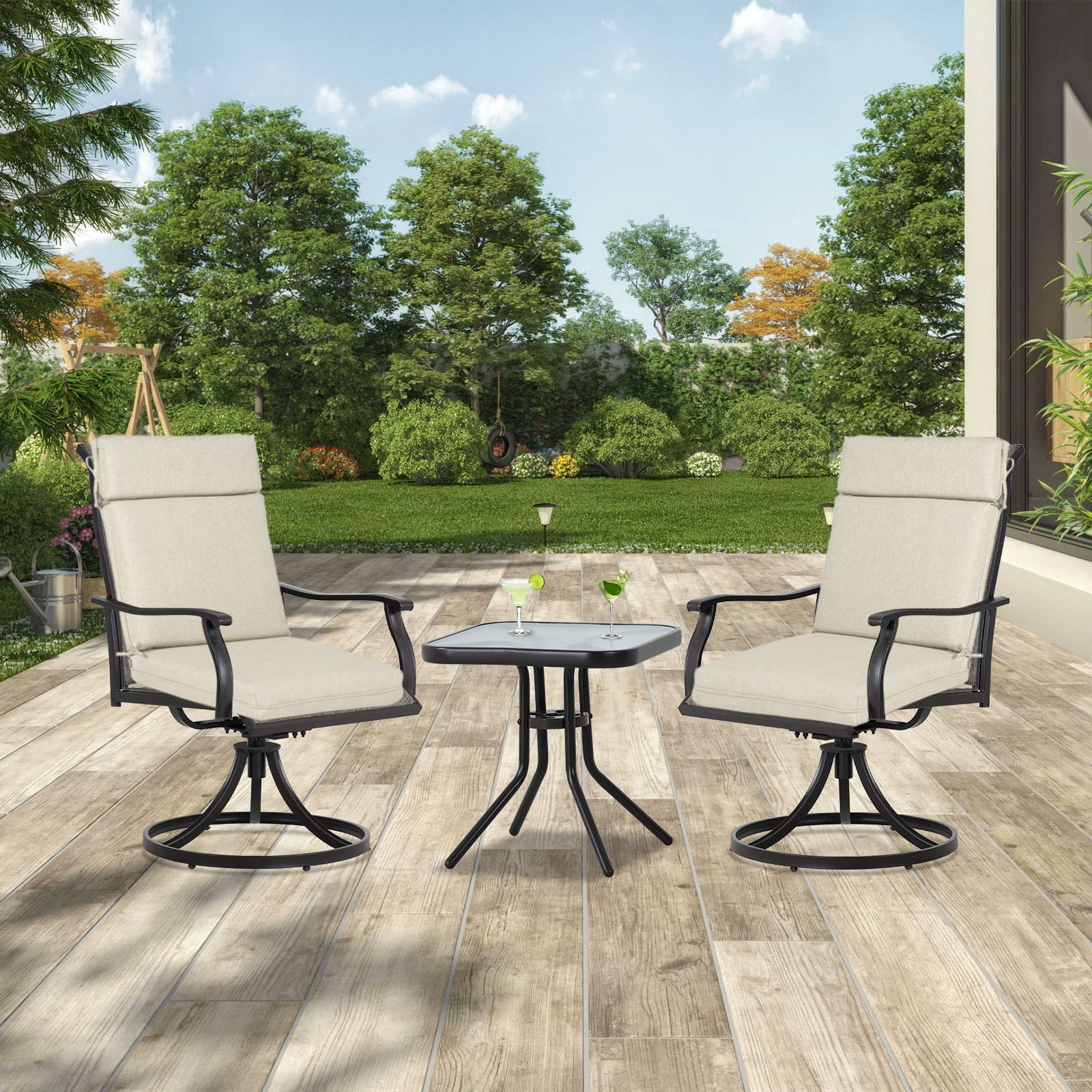 Aoodor High-Back Outdoor Dining Chair Cushion Set, Fade-Resistant Polyester Fabric, Water-Repellent TPU Coating, 44x21x3 Inches (Set of 2)