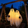 thumbnail image 6 of Halloween Hanging Ghost Decorations Set of 2, Spooky Outdoor Yard Ornaments with Witch Hat & Lantern Details, Holiday Porch Garden Display, 6 of 6