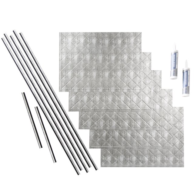 FASÄDE Quilted Decorative Vinyl Backsplash 15 sq ft Kit in Crosshatch Silver