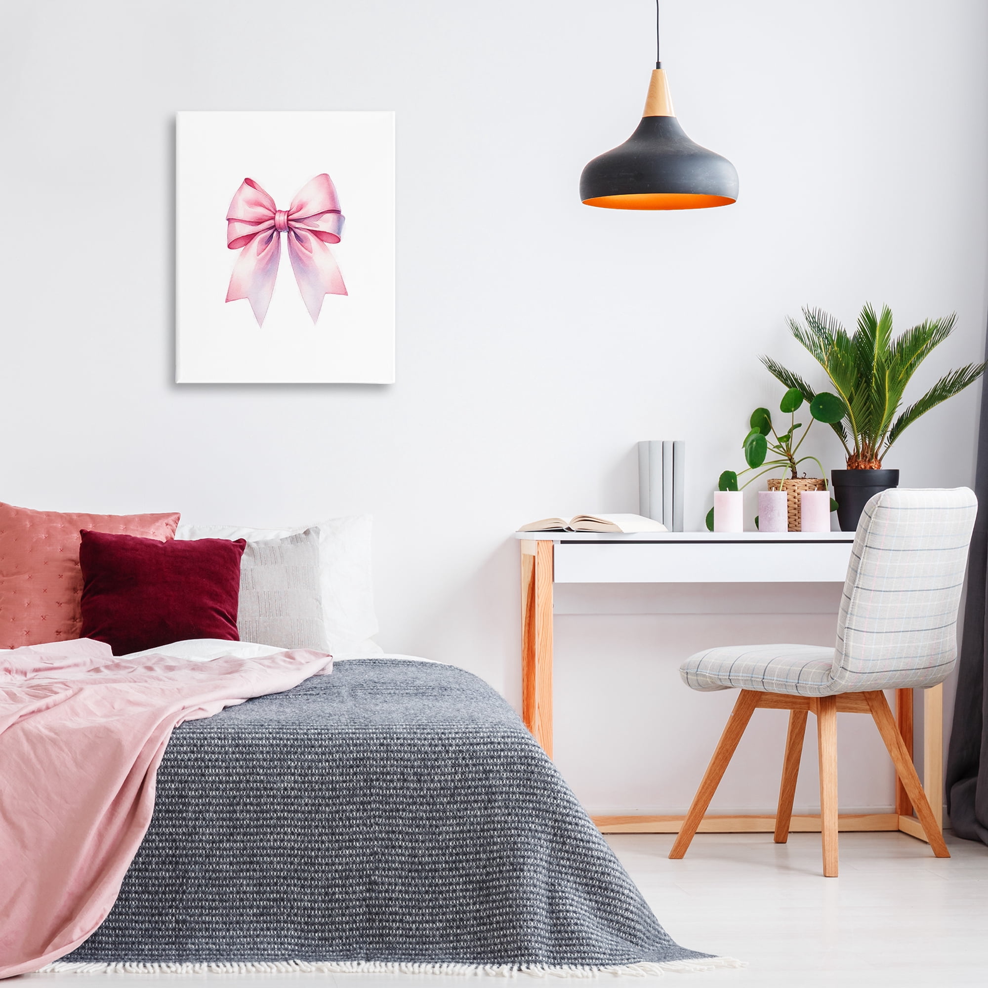 Stupell Industries Symmetrical Pink Bow Fashion Painting Wrapped Canvas Art Print Wall Art, 24 x 30