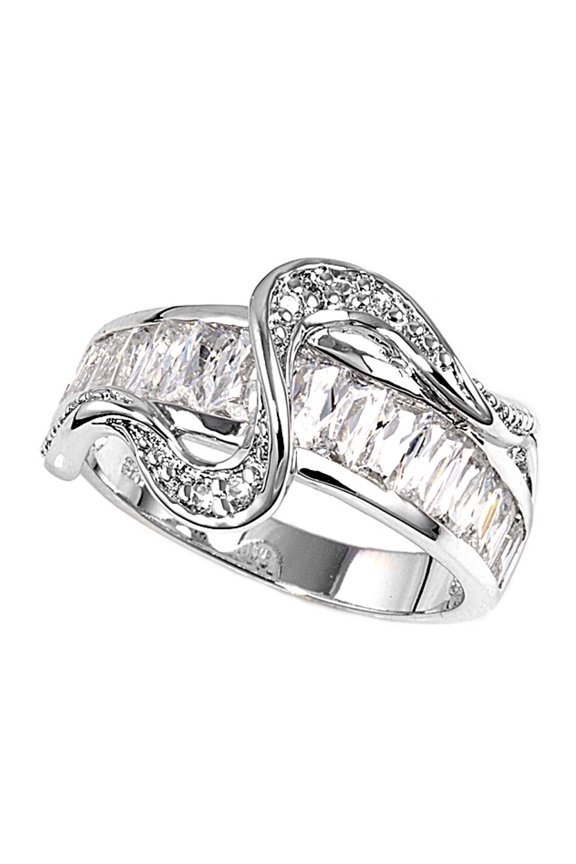 Baguette Bridge Swirl Cubic Zirconia Ring Sterling Silver 925