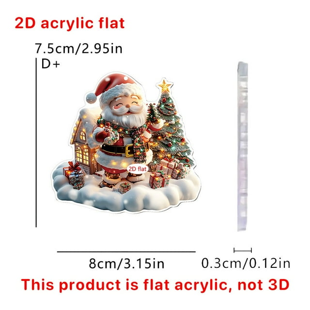 Christmas Santa Claus Snowman 2D Acrylic Keychain - Car Rearview Mirror Pendant Ornament, Festive Holiday Decoration for Home & Auto