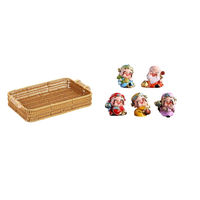 Cestas De Frutas Tejidas Y Figuras Del Dios De La Fortuna, Cuenco Decorativo Para Servir Refrigerios Y Estatua De Resina Adinerada, Plato De Pan Para Escritorio, Dormitorio, Decoración De