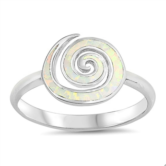 CHOOSE YOUR COLOR White Simulated Opal Spiral Wave Infinity Ring .925 Sterling Silver Band CZ Female Size 6