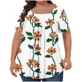 thumbnail image 2 of Frostluinai Floral Tops for Women Plus Size Square Neck Pleated Shirts Tunic Short Sleeve Boho Tshirts Loose Fit Blouses Summer Tops for Women, 2 of 5