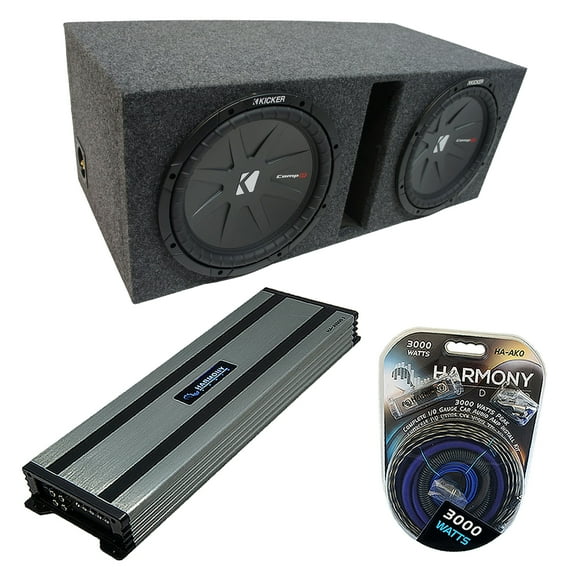 Universal Car Stereo Vented Port Dual 10 Kicker CompR CWR10 Sub Box & HA-A1500.1