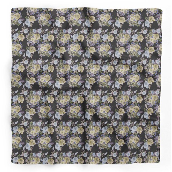 Bimba Black Polo Rose Floral Pure Silk Printed Scarf Dupatta Head Neck Wrap Bandanas For Women 40 x 40 Inches