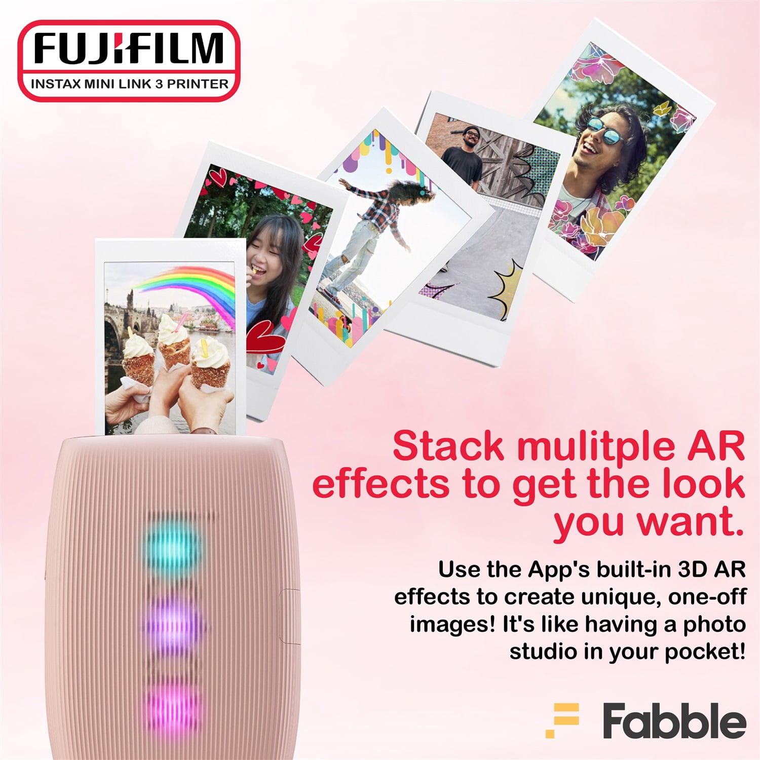 Fujifilm Instax Mini Link 3 Smartphone Printer – Rose Pink Bundle with a Protective Case, Twin Pack Instant Film (20 Sheets), Hanging Photo Frames, and Premium Microfiber Cleaning Cloth