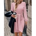 thumbnail image 6 of Zeagoo Womens Ribbed Knit Dress Long Lantern Sleeve Fall Bodycon Dress Crewneck Tie Waist Sweater Belted Dresses, 6 of 6