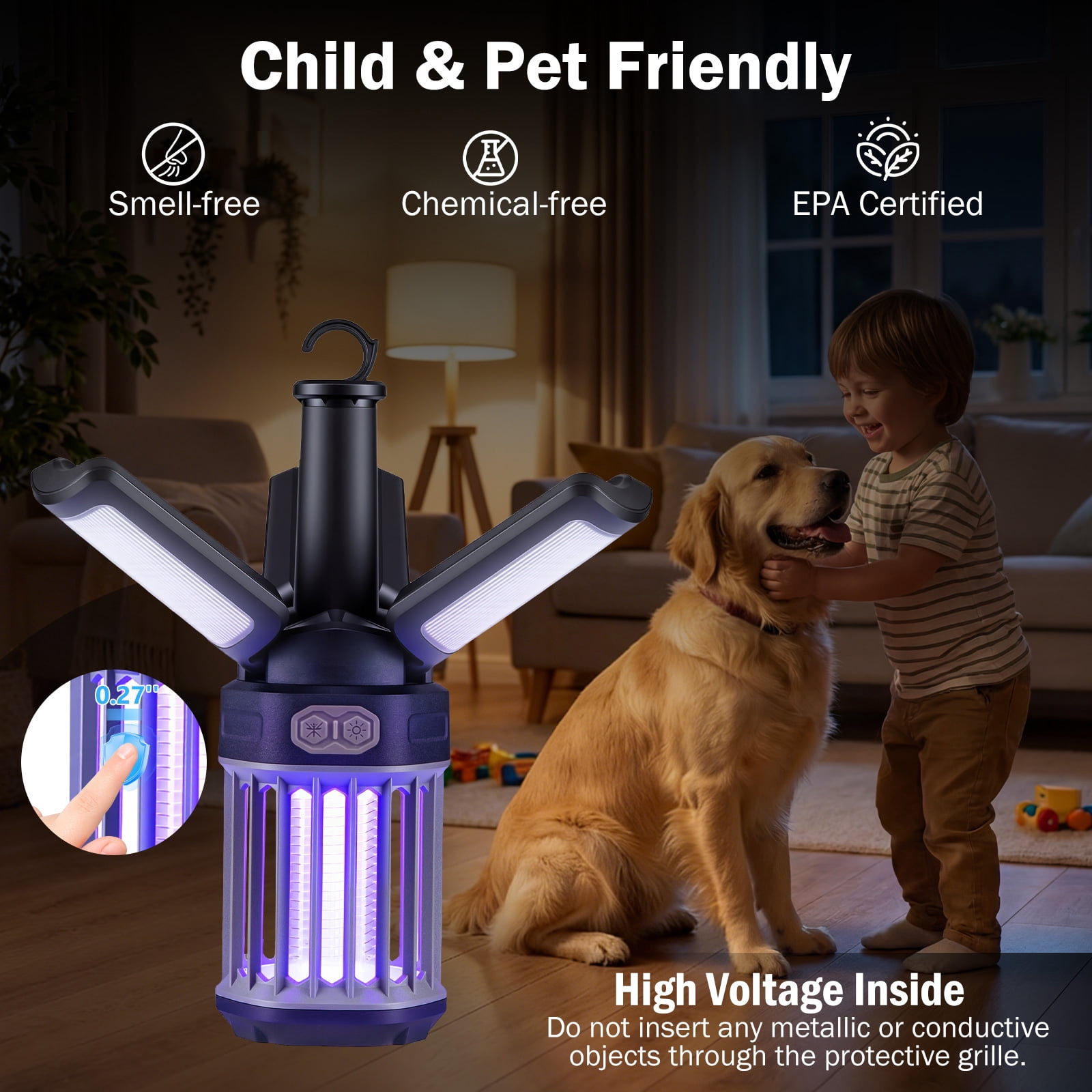 Costway Outdoor Bug Zapper w/Foldable Camping Lantern, Type-C Rechargeable for Patio