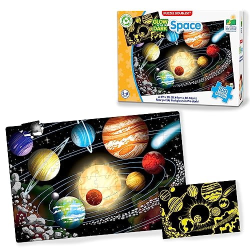 The Learning Journey Casse-Tête Double Brille dans le Noir - Espace - 100 Pcs Casse-Tête Lumineux dans le Noir, Casse-Tête Spatiaux pour Enfants de 4 à 8 Ans, Casse-Tête Système Solaire pour Enfants, Jouets Éducatifs Primés