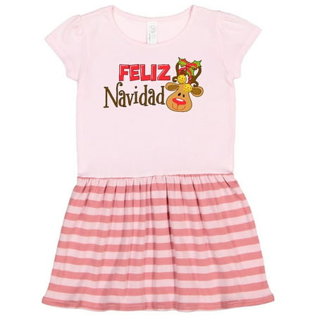 

Inktastic Christmas Feliz Navidad with Cute Reindeer Gift Toddler Girl Dress