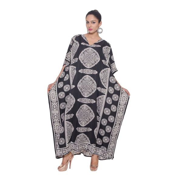 Plus Size Women's Floral Kaftan Maxi Dress - Boho Kimono Sleeve Beach Sundress By Oussum