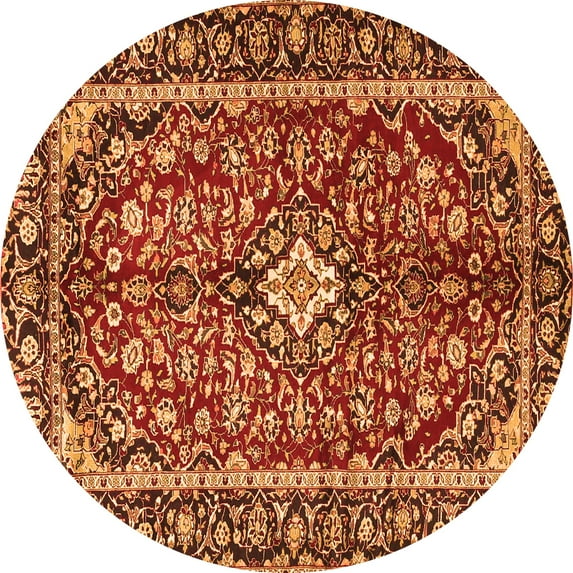 Ahgly Company Indoor Round Medallion Orange Traditional Area Rugs, 5' Round