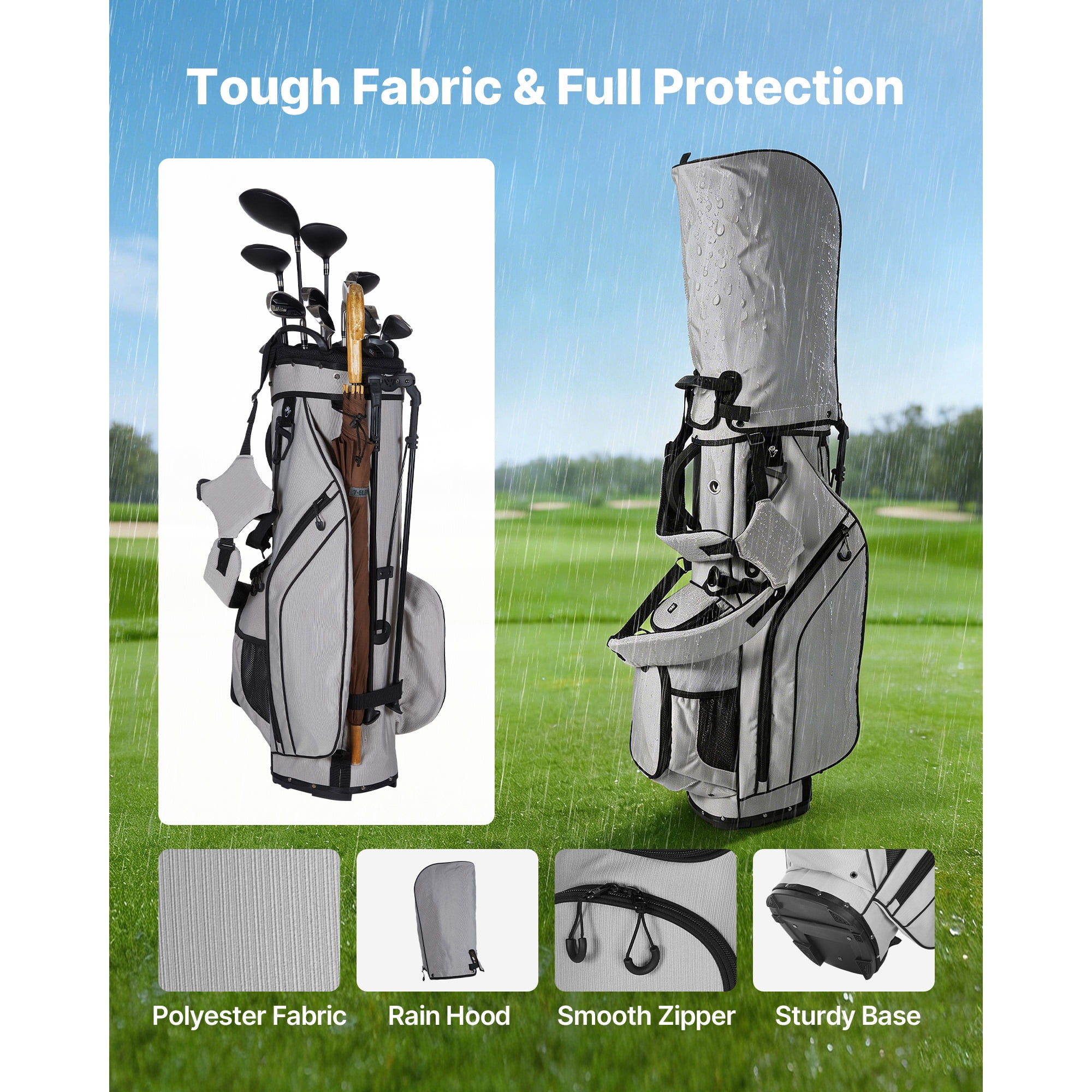 KFFKFF Golf Cart Bag with 14-Way Divider, Dual Shoulder Straps, Support Legs, Rain Cover, Multiple Storage Pockets, Lightweight Polyester Design for Men and Women