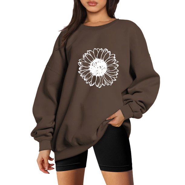 Gibobby Tops Mujeres Casual Suéter holgado de otoño e invierno para mujer, sin capucha con manga de hombro de Color sólido (Café, XL)