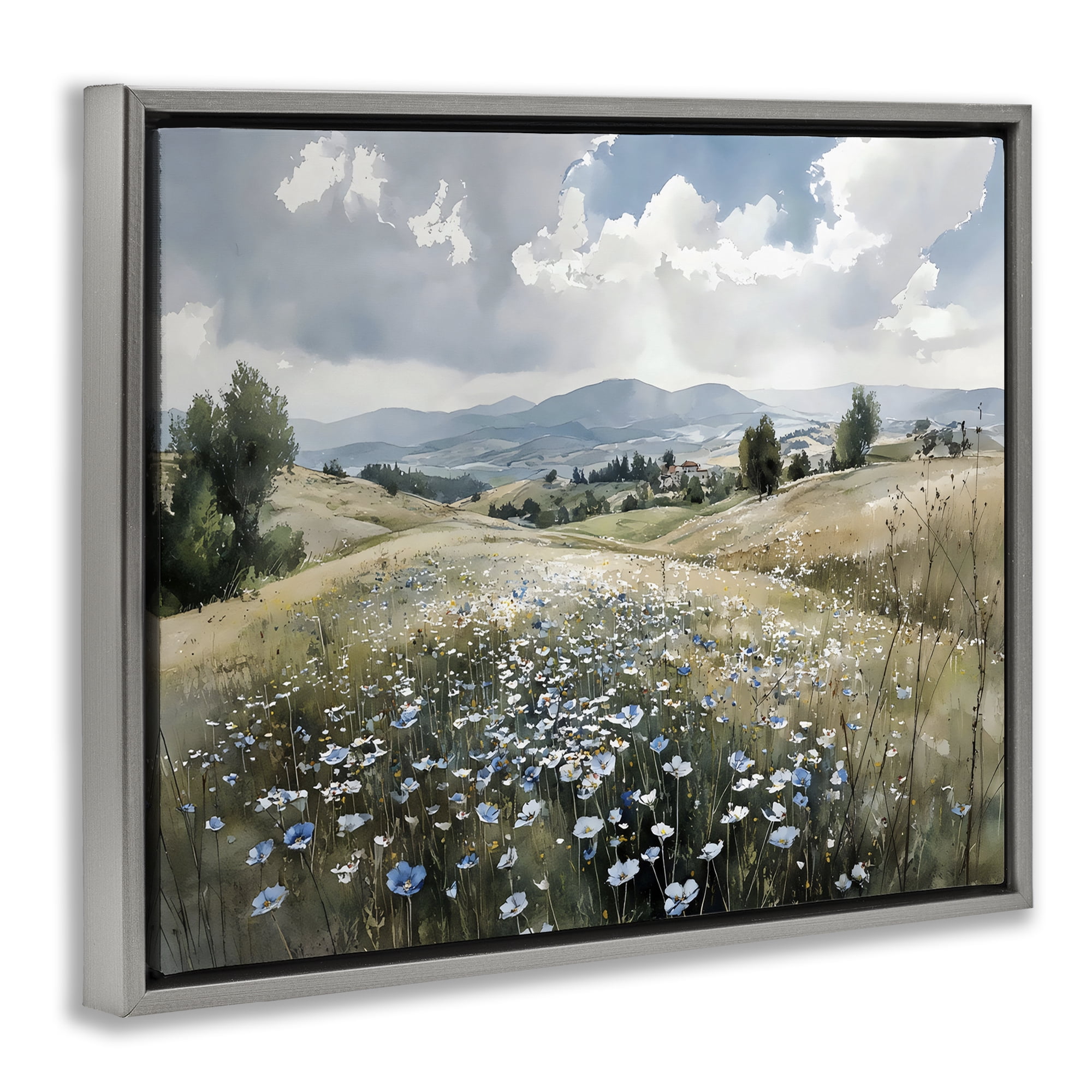 Stupell Industries Poppy Blues Across Meadow Gray Framed Floater Canvas Wall Art, design by Franklyn Gregory