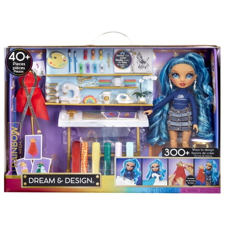 Rainbow High Dream & Design Fashion Studio Playset, Fashion Designer Playset with Exclusive Blue Skyler Doll Plus Easy No Sew Fashion Kit Kids Gift 4-12 & Collectors