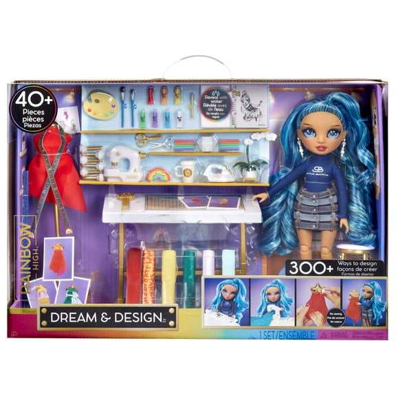 Rainbow High Dream & Design Fashion Studio, Designer Playset with Collectible Blue Skyler Doll  Easy No Sew Fashion Kit Kids Toy Gift 4-12