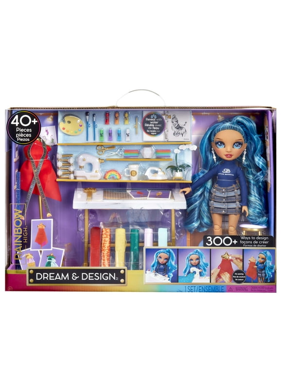 Rainbow High Dream & Design Fashion Studio, Designer Playset with Collectible Blue Skyler Doll +Easy No Sew Fashion Kit Kids Toy Gift 4-12