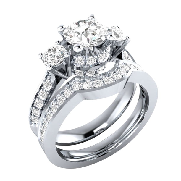 Anillos para mujer Conjunto 2 en 1 Anillo de diamante brillante desmontable Conjunto de joyas Anillos de boda de compromiso Anillo de zirconia para mujer Regalo del festival del día de San Wmkox8yii fajkfhkj3155