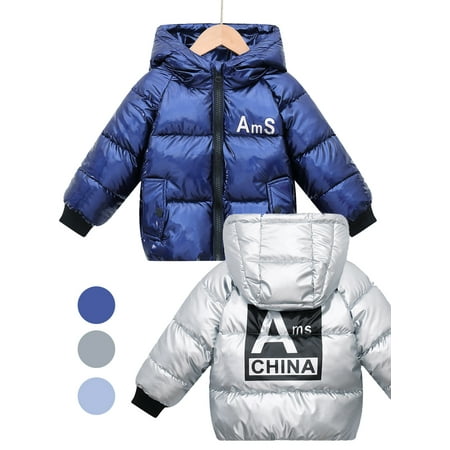 

Toddler Baby Girl Boy Hooded Coat Shine Bread Jacket Warm Outwear 2-8 Years