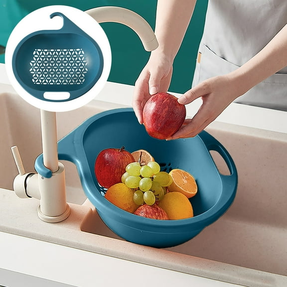 Blue 30x30x10cm Kitchen Sink Drain Basket, Multifunctional Corner Hanging Filter Basket forVegetables and Fruits, Over Sink Organizer and Food Scraps Catcher