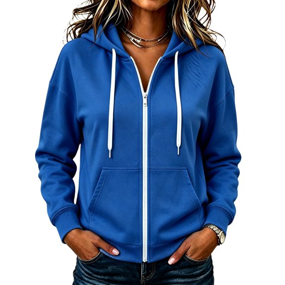 Sewkxo Womens Zip Up Hoodies Long Sleeve Fall Oversized Sweatshirts Y2K Jacket with Pockets 2026 Fashion Clothes,Blue XL