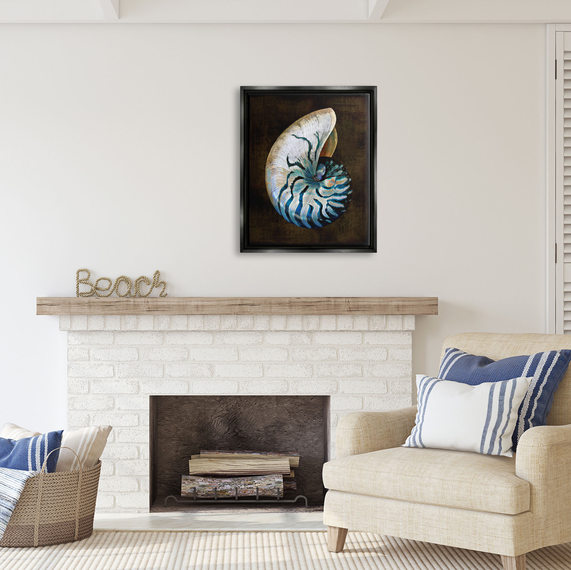 Stupell Industries Modern Marine Shell Nature Painting Black Floater Framed Art Print Wall Art, 25 x 31