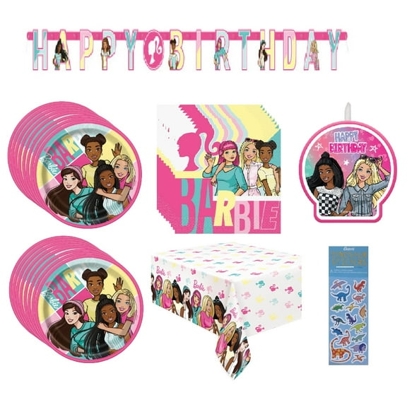 Unique Disposable Paper Plates Napkins Table Cover Banner Candle Sticker Barbie Party Supply Set
