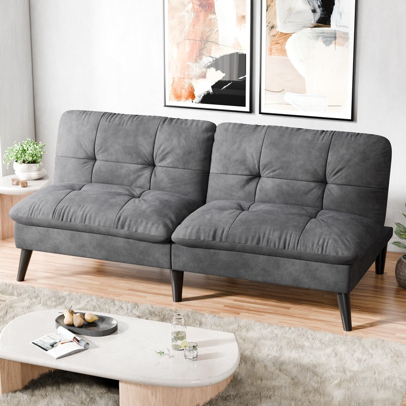 Walsunny 60” 3 in 1 Convertible Sofa Bed, Foldable Sleeper Futon Couch Bed with 3-Angle Adjustment, Soft Dutch Velvet Loveseat Couch for Small Space, Suitable for Relax, Dark Grey