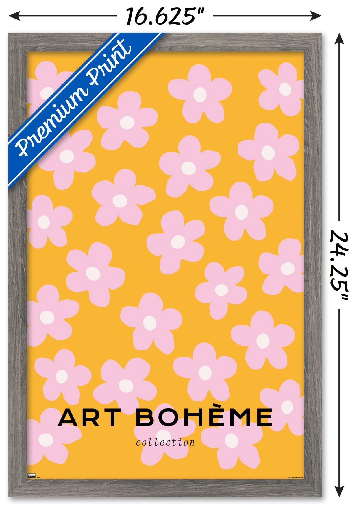 Art Bohème - Pink Flowers Wall Poster, 14.725" x 22.375" Framed