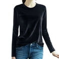 thumbnail image 2 of YEJIMAN Long Sleeve T-shirt, Black Cute T Shirts, Velvet Tops for Women Long Sleeve Round Neck Shirt Blouse Pullove Solid Casual Tee Shirt Trendy Velvet Tops, Big & Tall, 2 of 4