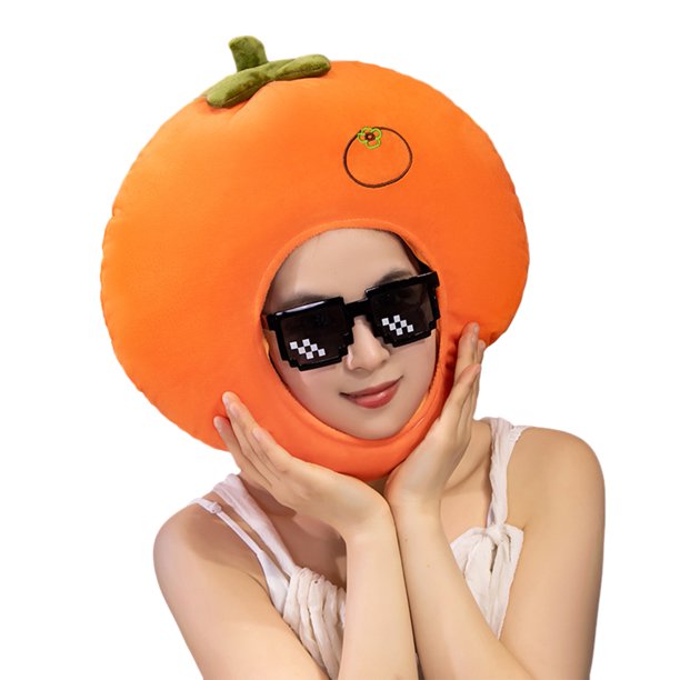 Capucha fotográfica con forma de fruta colorida y brillante, suave felpa, para la cabeza, con apertura para la cara, accesorio para fiesta de disfraces de celebridades de Internet
